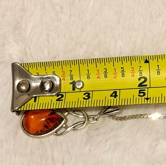 Signed Sterling Silver & Amber Necklace - Picture 7 of 7